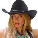 DRESHOW Classic Western Felt Cowboy Cowgirl Hat for Women Men Outdoor Wide Brim Belt Buckle Panama Hat Unisex Rolled up Caps (Large, 1 Pack Style 2: Black B)