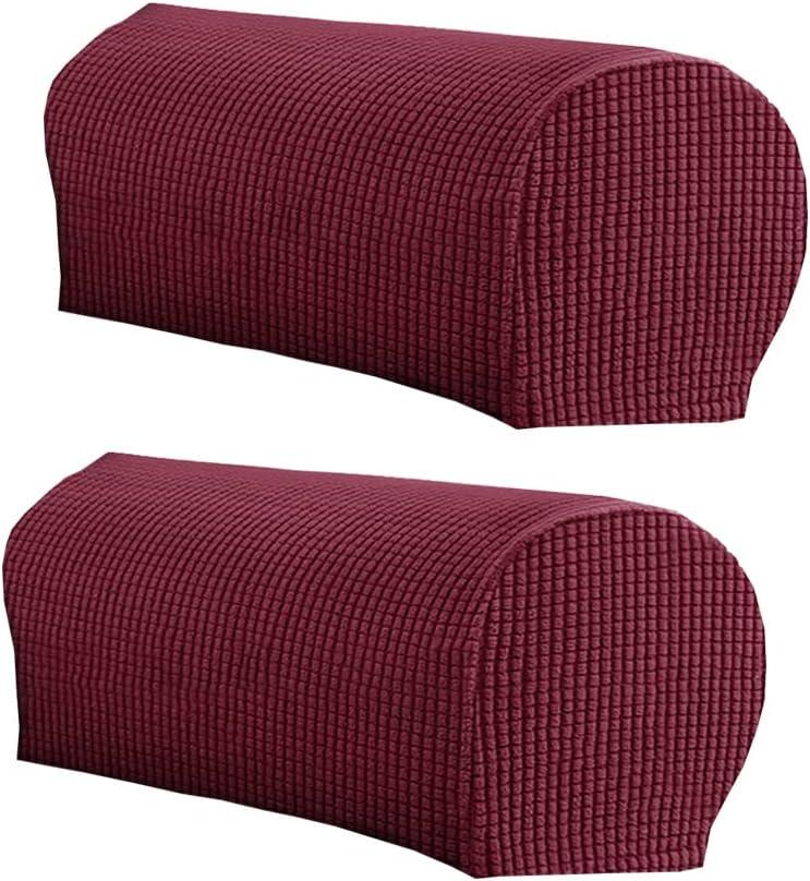 LINGXIYA Soft Stretch Plush Armrest Cover, Armrest Covers for Chairs/Sofas, Couch Arm Cover, Furniture Protector Armchair Slipcover for Recliner, Set of 2 (Wine Red)