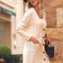 PRETTYGARDEN Long Sleeve Cable Knit Long Cardigan for Women 2026 Spring Winter Chunky Open Front Button Sweaters with Pockets (L)