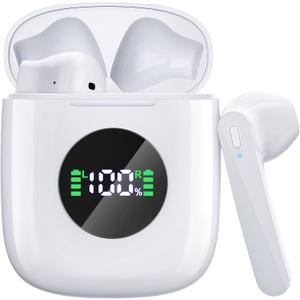 Ear Buds Bluetooth Headphones 50H Playtime Wireless Earbuds with Wireless Charging Case Dual LED Display Bluetooth earbuds Deep Bass Stereo in Ear Headphones for Smartphone Laptop Sports Workout White