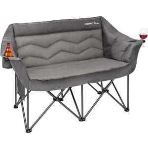 HOMECALL Oversized Double Camping Chair for Adults - Heavy Duty Folding Loveseat Support 700 lbs, Extra Wide 2 Person Camping Couch with Thick Padding, Cup Holders & Storage Bag, Grey, X-Large