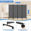 SUNALLY Room Divider 6FT Folding Privacy Screens with Lockable Wheels, 4 Panel Room Partition for Room Separator, 88" W Freestanding Portable Fabric Wall Dividers for Home Dorm Studio Office, Grey