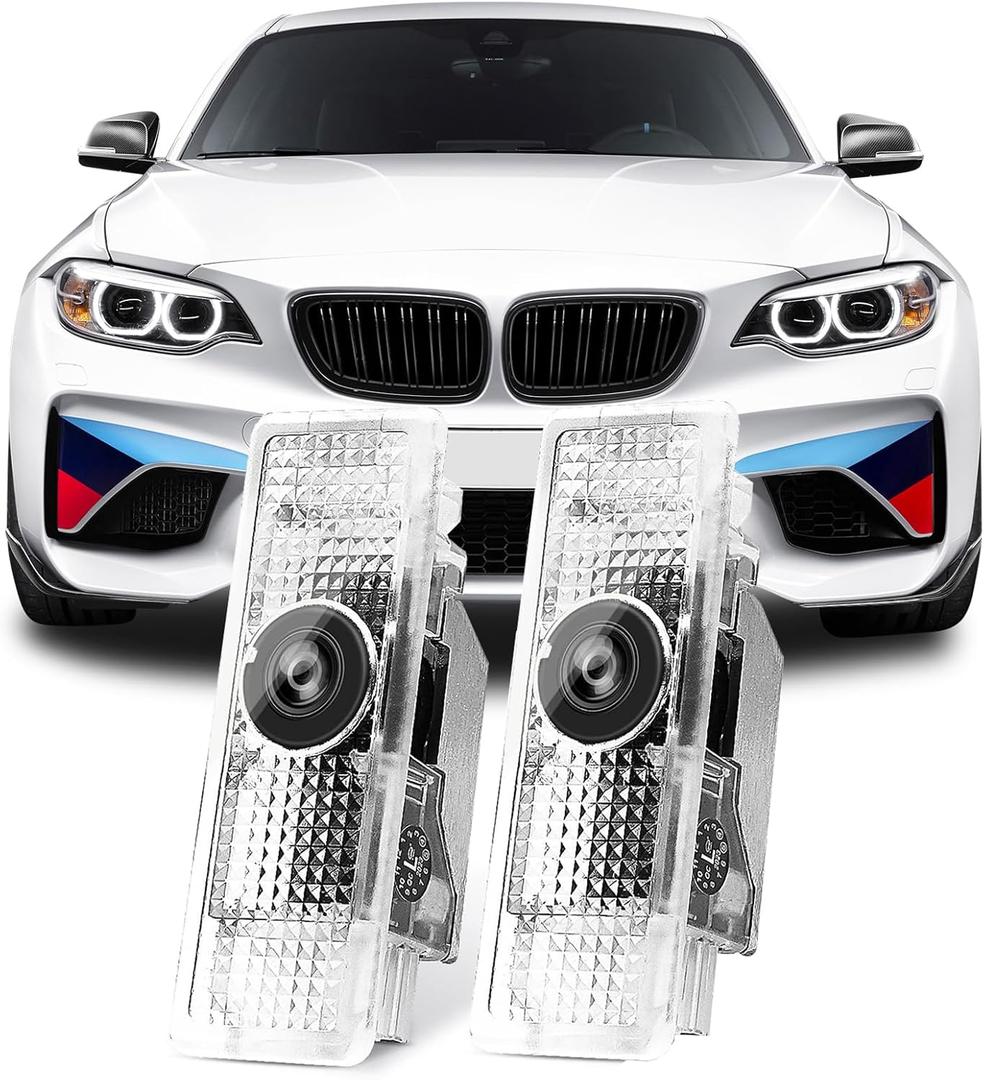 Never Fade HD Door Light Logo Projector Compatible with 1/2/3/4/5/6/7/M/X/Z/GT Series Accessories, 2Pcs 3D LED Ghost Shadow Laser Car Courtesy Step Light Puddle Lamps (ClassicBlueWhiteLogo)