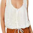 Womens Summer Boho Embroidered Tank Button Down Cami Tops Beach Vacation Flowy Vest Sleeveless Blouses Crop Tops (White, S)