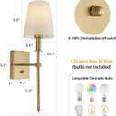 Dimmable Wall Sconces Set of 2, Gold Bathroom Vanity Lighting Fixtures, Modern Gold Wall Light with On Off Switch for Living Room Bedroom Hallway