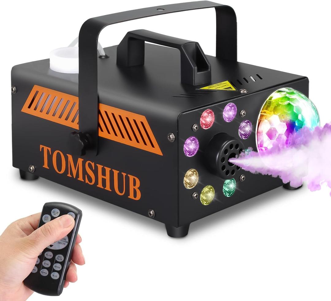 600W Fog Machine with Disco Ball & 13-Color LED Lights, 2000CFM High-Output Smoke Machine, Wireless Remote, Auto Spray, for Halloween, DJ, Weddings, Parties (Fog Juice not Included)