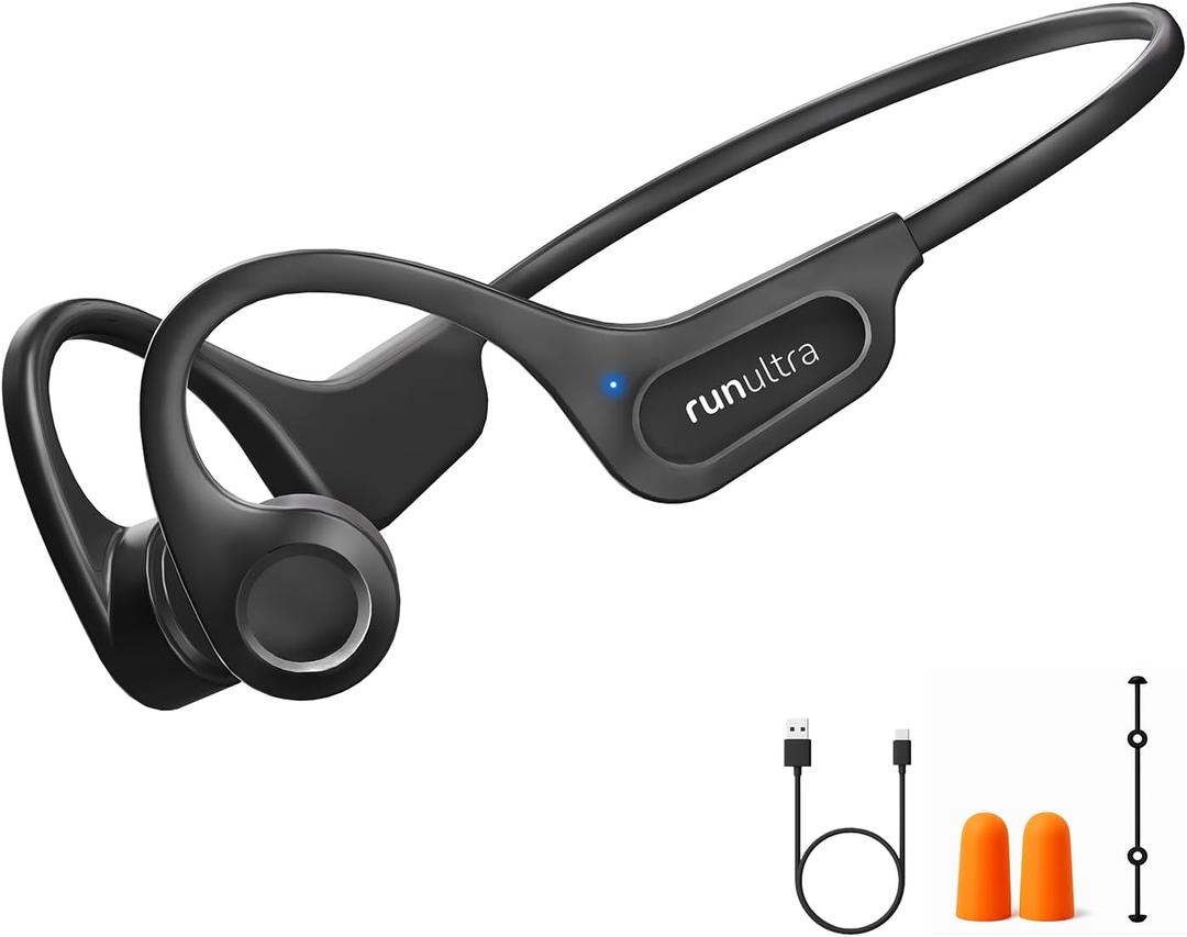 Bone Conduction Headphones, Open Ear, Bluetooth 6.0, IPX6 Sweatproof, Lightweight Comfortable Stable Fit Sports Wireless Earphones for Safe Running, Cycling, Gym Workouts, Hiking, 8H Playtime (Black)