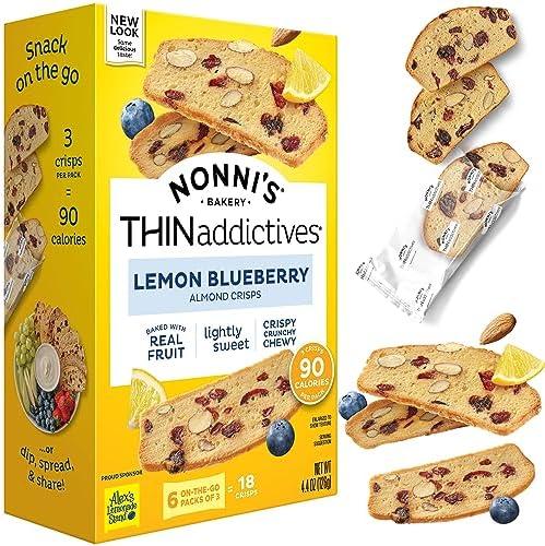 Nonni's THINaddictives Almond Thin Cookies - Lemon Blueberry Biscotti Italian Cookie Thin - Almond Cookie - Sweet Crunchy & Chewy - Biscotti Individually Wrapped Cookie - Kosher Coffee Cookie - 4.4 oz And Smoothie Bowl Granola And 2Pcs Jell-O