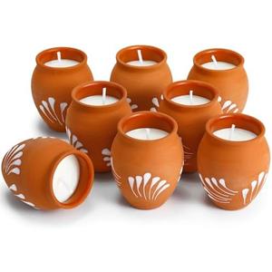 Nuanchu 12 Pcs Cantaritos De Barro Mexicanos Candles Mini 2 oz Mexican Candles Decorative Terracotta Clay Pottery Decorations Mexicanos Gifts for Cinco De Mayo Party Decorations(Elegant)
