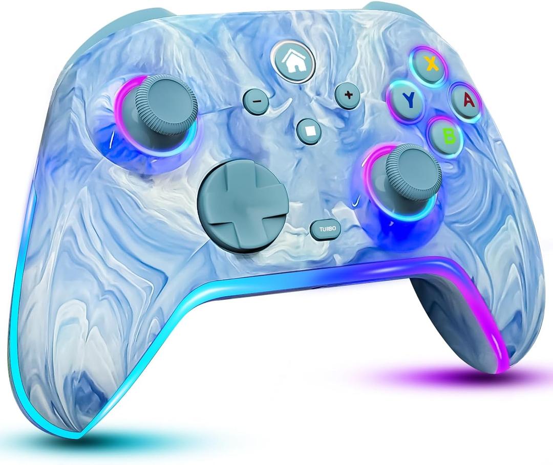 Switch Controllers Wireless for Nintendo Switch/Lite/OLED, 1200mAh Switch Pro Controller, 10 Colors Switch Light up Controller, Switch Turbo controller with Turbo/Gyro/Vibration/Motion Control/Wake up (Light Blue)
