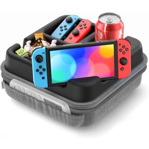 5 in 1 Couch Cup Holder Tray, Drink Holder For Couch with Tablet Phone Stand, Sofa Cup Holder Tray with Two Organizer Pockets, Storage Compartments, Durable Organizer Caddy For Bed, Desk, Floor