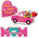 3 Pieces Mother's Day Wooden Tabletop Sign Thank You Mom Wood Sign Happy Mother's Day Quotes Wooden Block Sign Freestanding Mother Saying Wood Sign for Table Centerpiece Home Table Holiday Decor
