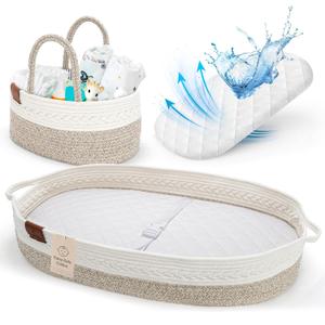 Deluxe Baby Changing Basket for Baby Dresser, Baby Moses Baskets for Newborn, Cotton Diaper Bassinet, Unisex Moses Basket for Babies, Foam Change Diaper Changing Pad for Dresser, Changing Table Topper (Grey)