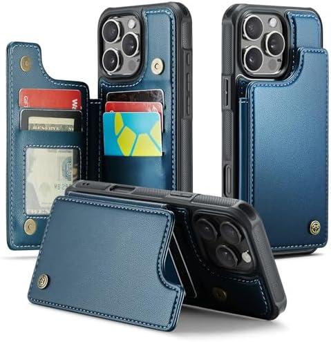 JEEHOOD Compatible with iPhone 16 Pro Max 6.9" Wallet Case with Card Holder RFID Blocking for Women Men, Double Magnetic Clasp Kickstand Shockproof Phone Case Fit for iPhone 16 Pro Max, Blue