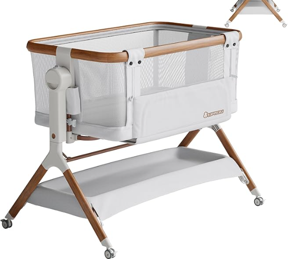 STARMONS Bassinet Bedside Sleeper, Rocking Bassinet for Baby, 3 in 1 Crib with 6 Adjustable Height,Breathable Mesh and Lockable Wheels, Baby Must Haves for Newborns