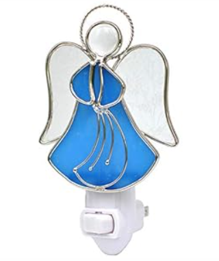 Stained Glass Angel Night Light Decorative Accent Lite Wall Plug in Nightlight for Hallway Bedroom Bathroom Kitchen Nature Themed Home Dcor (Blue)
