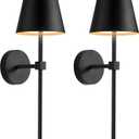 KDG Cordless Wall Sconces Set of 2, Wireless 5200mAh Rechargeable Battery LED Wall Lamps, Wall Lightings for Wall Painting, Outdoor, Garden, Living Room, Bedside, Hallway, Gifts, Night Light (Black) ((Large) L5.5  H14  D7.5 inch)