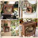 OurWarm Brown Wedding Card Box for Reception with Heart Acrylic Window, Wooden Gift Card Box for Wedding with Flower Pattern, Vintage Card Box for Graduation Birthday Party Anniversary Baby Shower