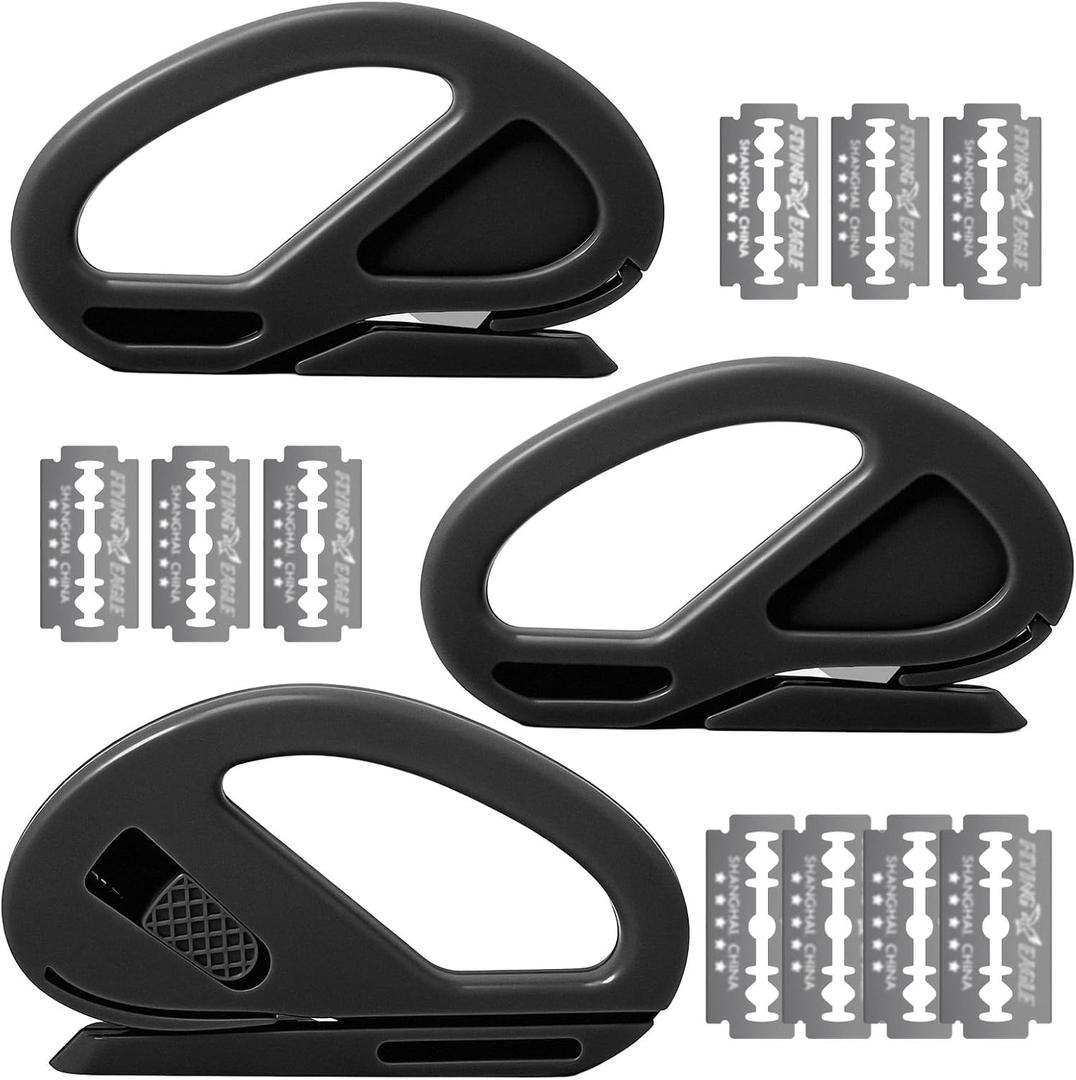 3 Pack Wrapping Paper Cutter & 10 Replaceable Blades, Safety Sliding Gift Wrap Cutter, Effortless Utility Cutting Tool for Christmas, Holidays, Birthdays, Window Tint, Car Wrap, Craft Making