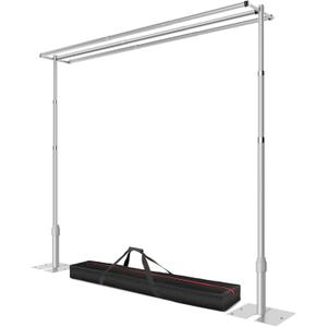 12x10ft Pipe and Drape Backdrop Stand, Three Crossbar, Heavy Duty Adjustable Background Frame with Metal Base for Parties Photography Wedding Photoshoot Decoration (Sliver)