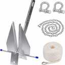 Fluke Style Boat Anchor Kit, Heavy Duty Galvanized Danforth Anchor, 8LB