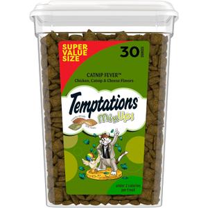 Temptations Cat Treats, Classic Crunchy and Soft Cat Treats, Catnip Fever Flavor, Catnip Treats, 30 oz. Tub (EXP 12/01/28)