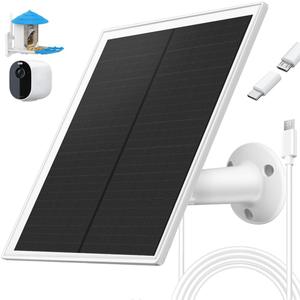 Solar Panel Charger, 6W Solar Panel with Micro USB & USB-C Port,IP66 Waterproof, for Bird Feeder Camera, Doorbell, Security Camera etc. with 360Adjustable Mounting,9.8Ft Cable (White)