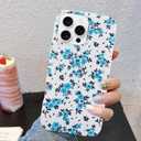 J.west Magnetic for iPhone 16 Pro Case 6.3" Soft Slim Floral Women Phone Case Compatible with MagSafe Aesthetic Protective Cute Flowers Design Cover for Girls Teal Blue