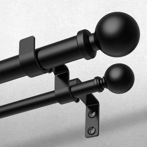 Double Curtain Rod 36-91 Inch, Black Dual Curtain Rods for Windows, 1 Inch Decorative Adjustable Heavy Duty Telescopic Spliced Window Treatment Rods Set for Bedroom Living Room Farmhouse