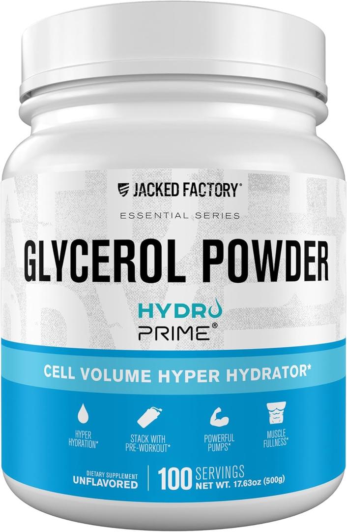 Jacked Factory Glycerol Pump Powder - Cell Volume Hyper Hydrator with HydroPrime Glycerol Powder to Enhance Pumps, Hydration, Muscle Fullness, Endurance, & Performance - 100 Servings, Unflavored 