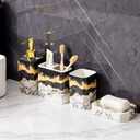 4 Piece Bathroom Accessories Set - Black and White Includes Lotion Dispenser, Toothbrush Holder Tumbler, and Soap Dish - Glossy Finish (Marble, Black, and White)