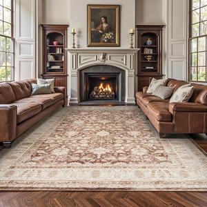 jinchan Vintage Area Rug 6x9 Dining Room Washable Floral Oriental Accent Distressed Indoor Doormat Small Non Slip Soft Lightweight Rug Retro Carpet for Kitchen Home Office Bedroom Living Room Taupe