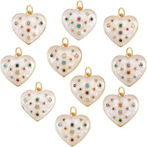 10 Pieces Heart Enamel Charm with Cubic Zirconia Colorful Love Charm Real 18K Gold Plated for Jewelry Necklace Bracelet Earring Making Crafts
