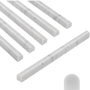 15 Pcs Carrara White Marble Pencil Trim Liner, 3/4"X12" Bullnose Tile Edge Trim for Kitchen and Shower Wall, Polished