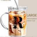 Initial Extra Large Glass Drinking Cup With Lid Straw Comfort Gifts For Woman Coffee Cups Regalos Para Mujer Teen Girl Gifts Trendy Stuff Iced Glass Tumbler Must Have For Women Apartment Essential