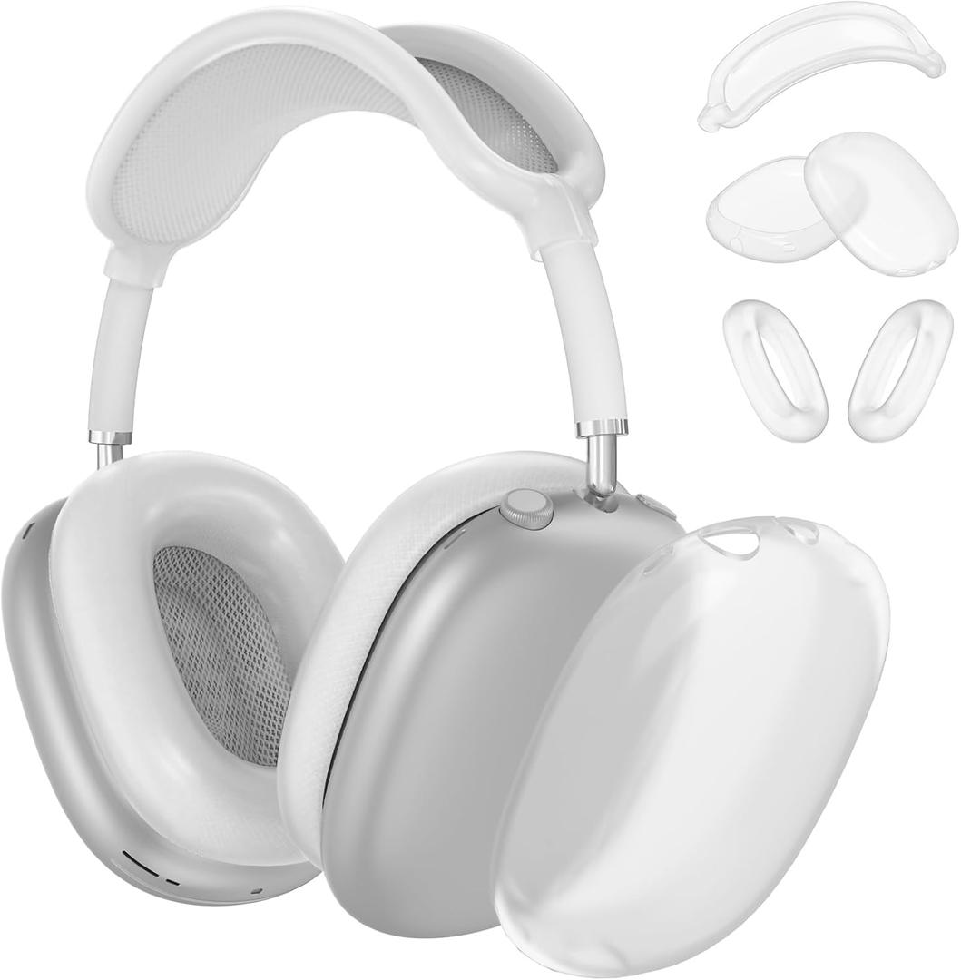 Silicone Case Cover for AirPods Max Headphones, Ear Pad Case/Ear Cups/Headband Cover Accessories for Apple AirPods Max (USB-C/Lightning)(2024/2020), Foggy White (Foggy White-M)