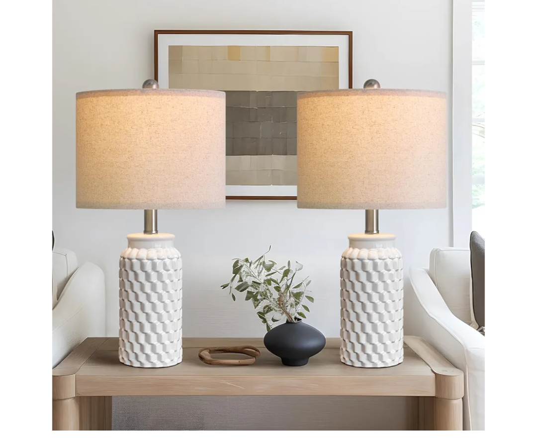 20.5" White Modern Ceramic Bedside Lamp Set of 2 for Bedroom Decor Farmhouse Table Lamp for Living Room Office Dorm