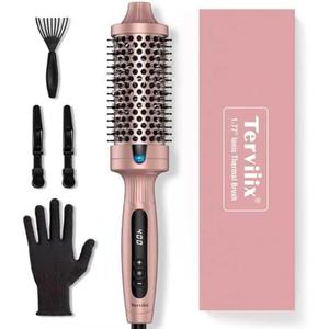 Terviiix 1.77 Inch Thermal Brush, Double MCH Ceramic Hot Brush Tourmaline Ionic 2 in 1 Heated Hair Curling Wand, Digital Display 9 Temperatures Curling Iron Dual Voltage for Long Hair