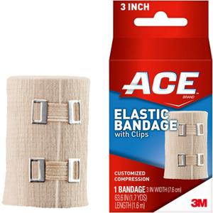 ACE 3 Inch Elastic Bandage with Clips, Beige, Great for Elbow, Ankle, Knee and More, Ideal for Sports, Comfortable design with soft feel, Wash and Reuse
