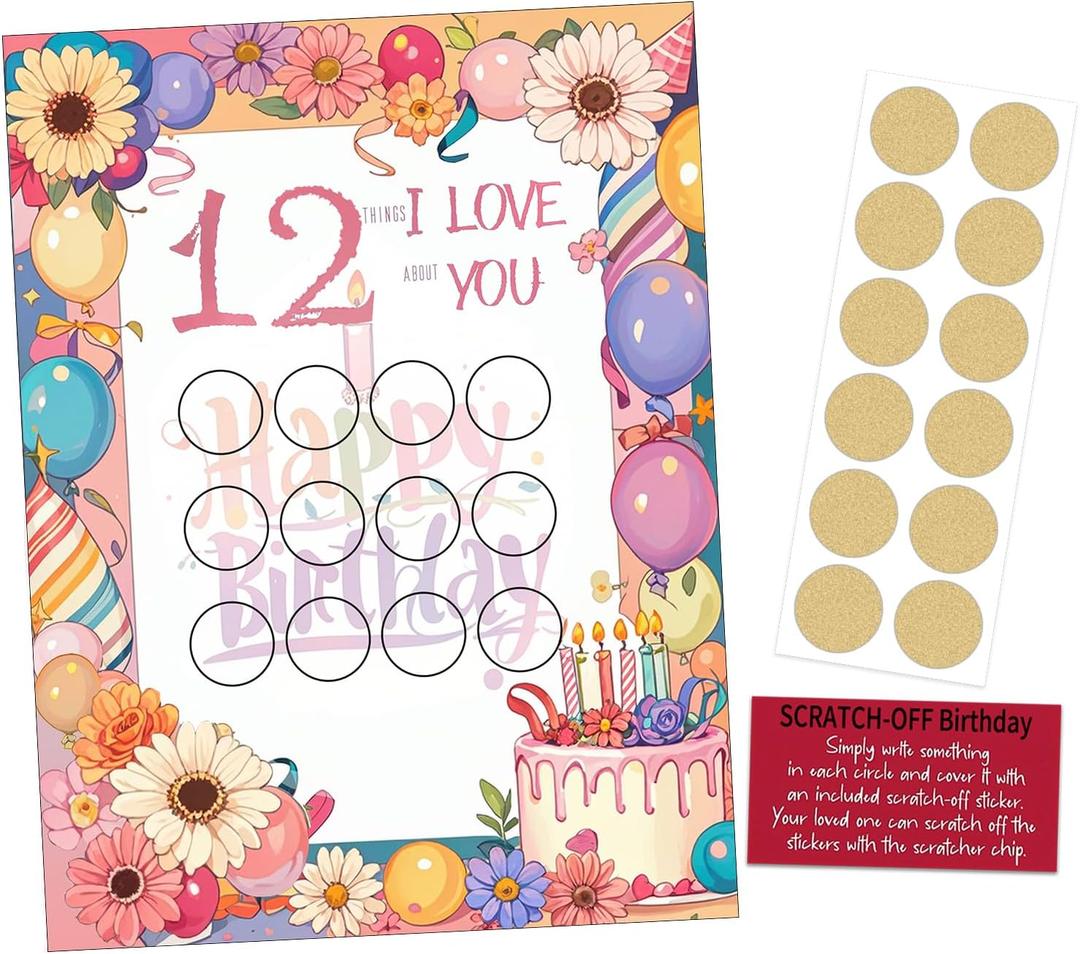 2 x 12 Things I Love About You Scratch Off Birthday Cards - Unique Birthday Gift for Kids Adults, Interactive Romantic Surprise with Hidden Messages (I Love)