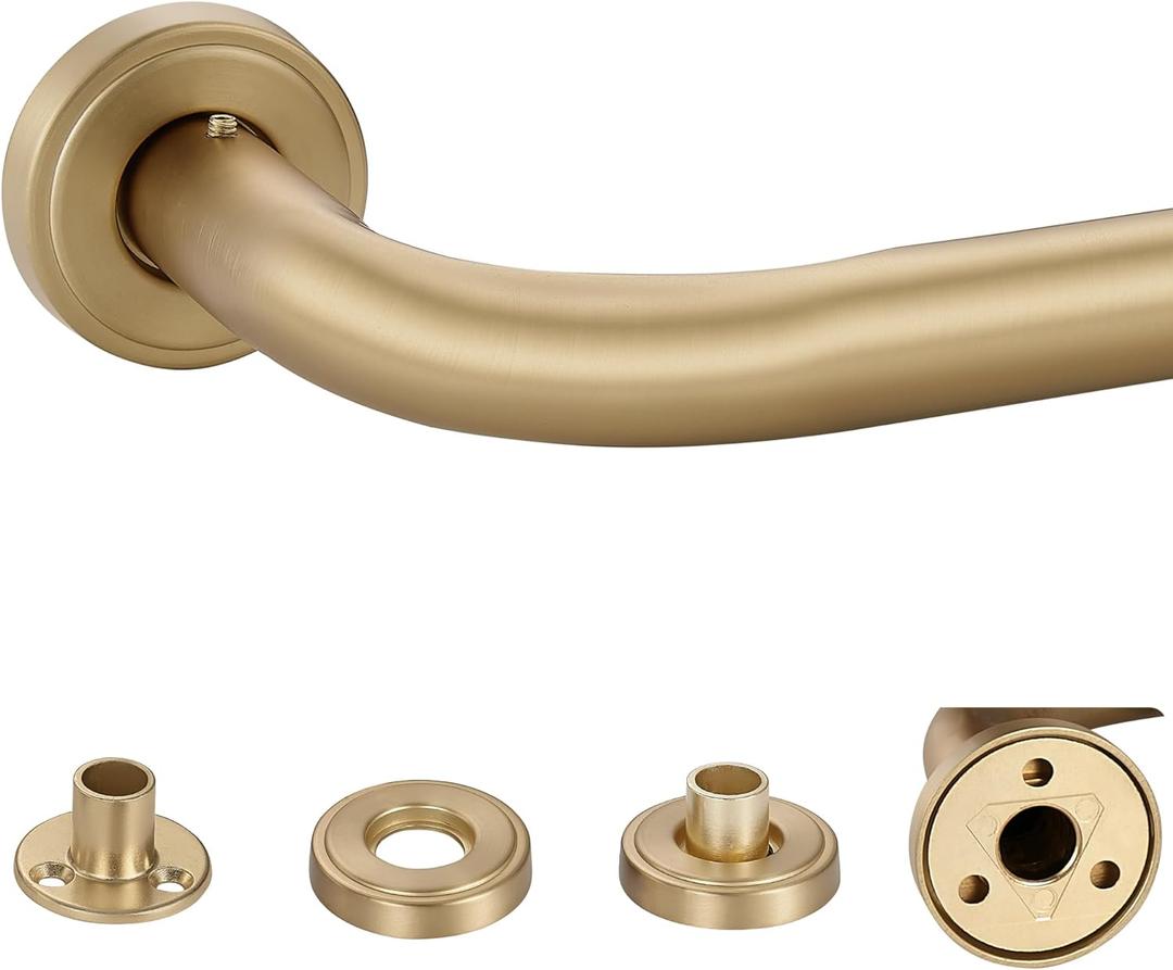 Warm Gold Wrap Around Curtain Rod, 1 Inch Diameter, 28 to 56 Inch, Adjustable Blackout Curtain Rod with Zinc Alloy Double-deck Finials and Aluminum Center Brackets, 28-56", Warm Gold