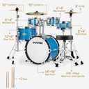 AODSK 14 Inch 5-Piece Full Size Drum Set for Beginner Aspiring Drummers, Complete Starter Kit with Adjustable Throne, Brass Cymbals, Hi-Hat, Pedal, Drumsticks, Ideal Holiday Gift (Light Blue)