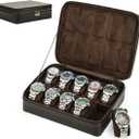 CONTACTS 10 Watch Case Leather Travel Watch Box, Crazy Horse Leather Zipper Watch Roll Organizer for Men Watch Display Protector Pouch Watch Collector