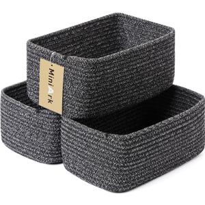MiniArk Small Storage Baskets for Organizing | Closet Organizer Bins | Shelf Toy Basket | Woven Rope Baskets | Cube Decorative Box | Shallow Basket | 11.5x7.5x4.7 | 3 Packs Dark Gray