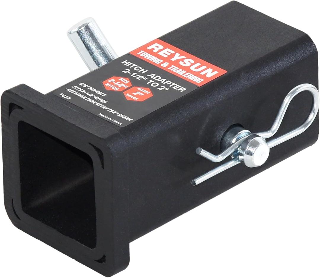 864028 REYSUN Trailer Hitch Adapter Hitch Reducer Sleeve from 2-1/2 inch to 2 inch, with Hitch Pin and Clip