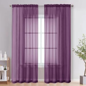 OVZME Plum Sheer Curtains 84 Inches Long 2 Panels - Soft Light Filtering Window Sheer Panels for Living Room/Bedroom, Top Dual Rod Pocket, 1 Pair, Each 42Wx84L Inches