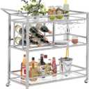 FATORRI Bar Cart Silver, Bar Carts for The Home, Home Bar Serving Carts for Liquor, Rolling Wine Cart with 3 Tier Mirrored Shelves on Wheels for Alcohol and Beverage (Silver), 13.98 inches D x 35.47 inches W x 36.3 inches H