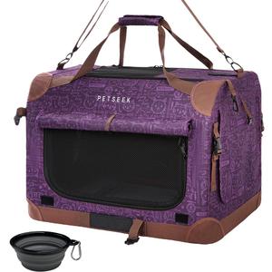 Extra Large Cat Carrier Soft Sided, Portable Small Dog Carrier for 2 Cats, 24"x16.5"x16" Car Travel Folding Comfortable Design, Purple