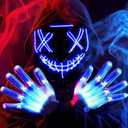 JOYIN Halloween Led Light Up Scary Mask and Gloves for Halloween Cosplay Costume (Blue), 3 Modes Glow in The Dark Mask for Adult Women Men Boys Girls Trick or Treat, Party Dress Up Accessories Gifts