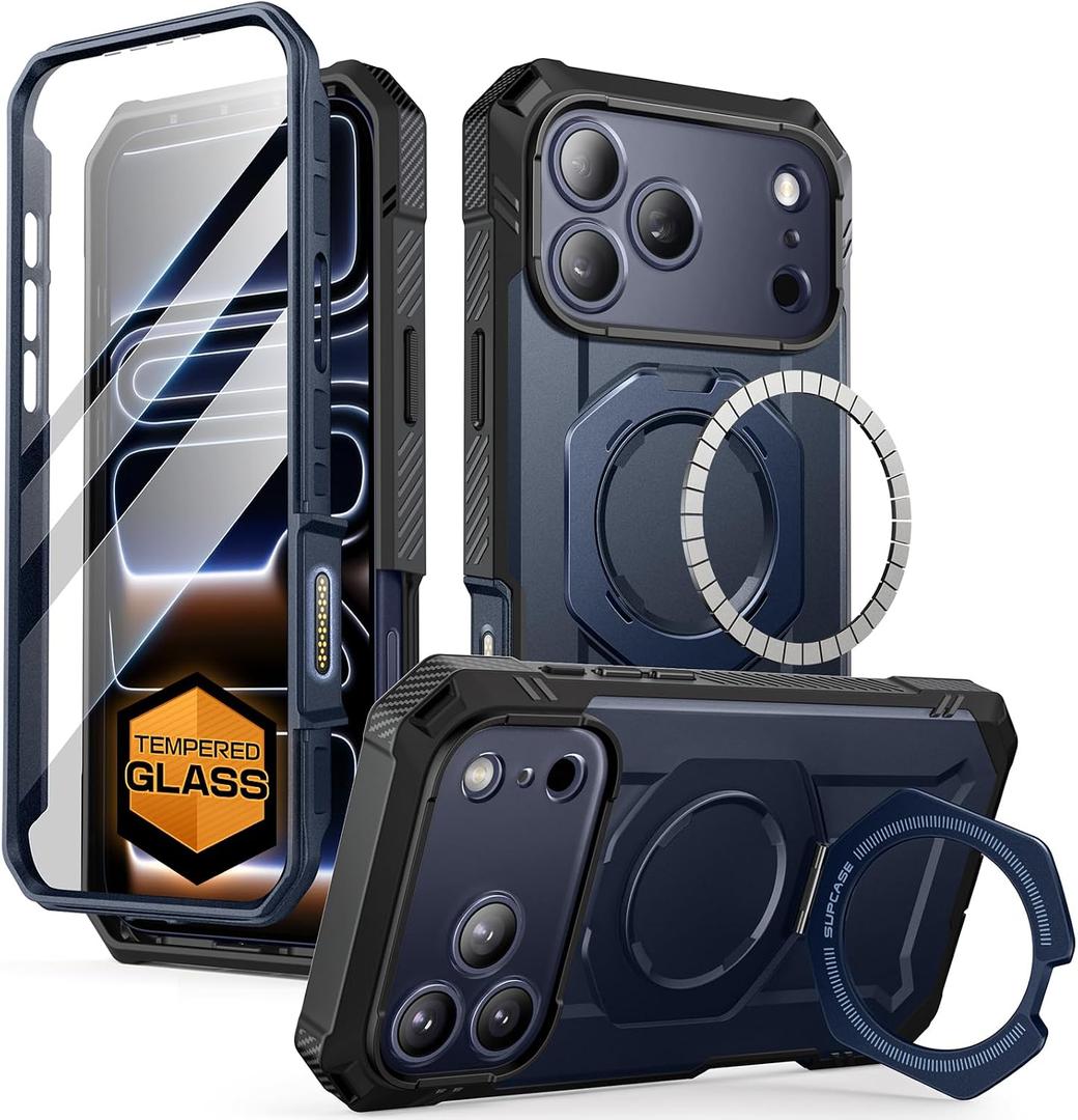 SUPCASE for iPhone 17 Pro Max Case (UBGrip Pro), [Built-in Tempered Glass Screen Protector & Stand] [Camera Control Cover] [Compatible with MagSafe] Full Body Heavy Duty Magnetic Phone Case, Azure